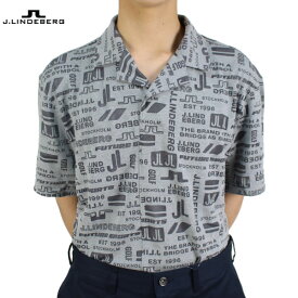セール ジェイリンドバーグ メンズ 半袖ポロシャツ 071-24440 大きいサイズ有 伸縮性 J.LINDEBERG ロゴプリント総柄 メッシュ素材 ゴルフシャツ ゴルフウェア