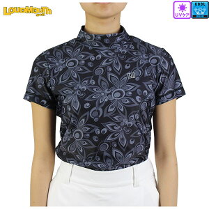 【ネコポス対象】ラウドマウス モックネック半袖シャツ 大きいサイズ有 771654-022 レディース Shagadelic Gray シャガデリックグレー ハイネック半袖シャツ UV 接触冷感 ロゴ ストレッチ LOUDMOUTH lou