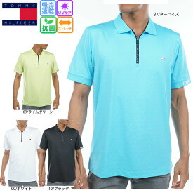 セール ゴルフウェア ゴルフシャツ トミーヒルフィガー 半袖ジップアップシャツ THMA343 メンズ 大きいサイズ有 吸水速乾 UV 抗菌 防臭