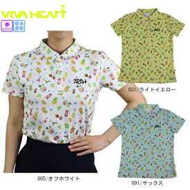 50％OFF セール ビバハート カノコ半袖ポロシャツ レディース 012-24444 Doodle-プリント ゴルフウェア オフホワイト ライトイエロー サックス 3色展開 吸水速乾 UVカット ポロシャツ シャツ VIVA HEART