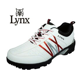 Lynx リンクス スパイクレス ゴルフシューズ 3E ホワイト メンズ ゴルフ シューズ ロゴ 紐