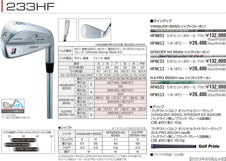 楽天市場】ブリヂストン 233HF アイアン 単品[＃5、＃6、＃7、＃8、＃9 
