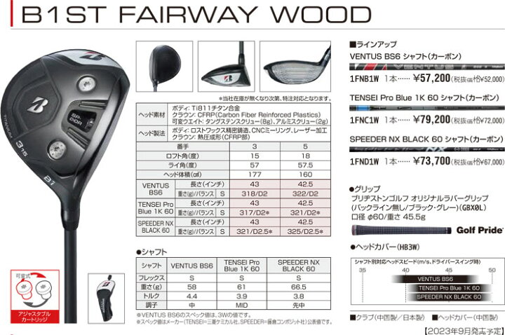楽天市場】[SALE価格] ブリヂストン B1 ST フェアウェイウッド VENTUS 