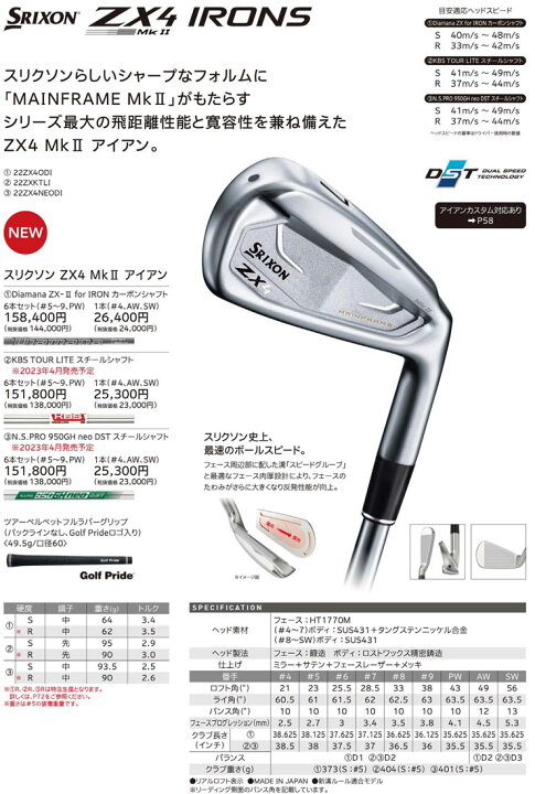 楽天市場】スリクソン ZX4 Mk II アイアン KBS TOUR LITE スチール 