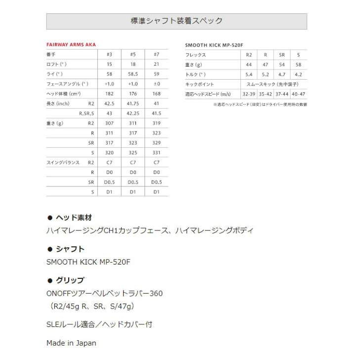 12870円 人気の オノフ 2020年モデル AKA フェアウェイウッド SMOOTH KICK MP-520F カーボンシャフト