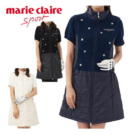 マリクレール ゴルフ レディースウェア 異素材 ハイブリッド フルジップ 中綿 ニット 半袖ワンピース 732-403 M-LL [即納]