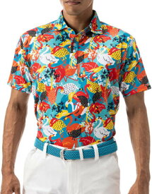 [SALE価格]　ヨネックス　ウェア　メンズ　ゴルフ　ベリークール　エアリリース　フラミンゴ総柄　半袖ポロシャツ　GWS1176　2024年春夏モデル　M-3L
