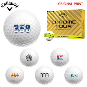 【オリジナルマークプリントボール(納期2-3日)】キャロウェイ クロムツアー(CHROME TOUR) 360 イエローストライプ ゴルフボール 1ダース (12球入り) 2025年モデル ゾロ目 マーク入り
