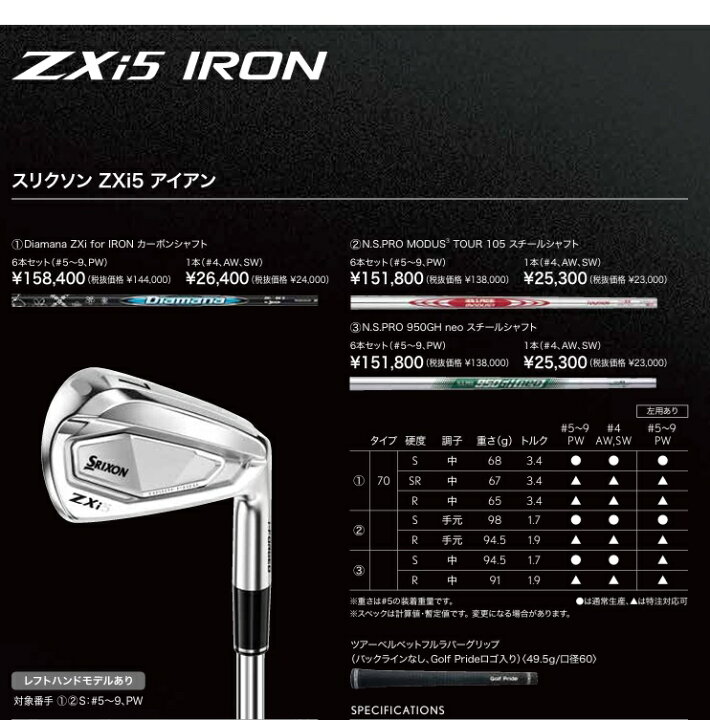 楽天市場】SRIXON スリクソン ZXi5 アイアン6本セット(＃5〜9.PW 