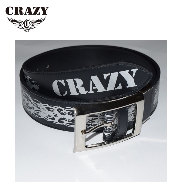 クレイジー レザー ベルト [総柄ブラック] (Crazy Leather Belt Black)