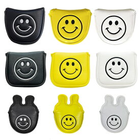 【メール便配送無料】スマイル PUレザー 防水 マレット スクエアマレット センターシャフト対応 マグネット パター ヘッドカバー シンプル 景品 ギフト コンペ CBA047【ゴルフ】