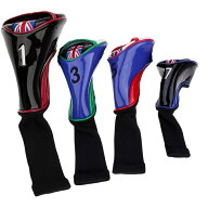 【特価処分品】【4個セット】 英国旗 PUクリスタルレザー ロングネック ウッドヘッドカバー （#1・#3・#5…