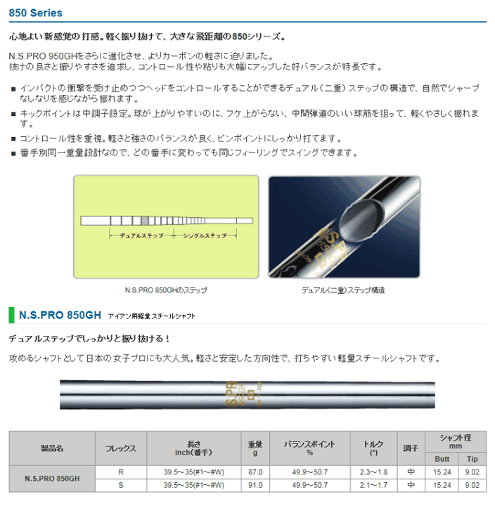 楽天市場】日本シャフト N.S.Pro 850GH スチール アイアンシャフト  
