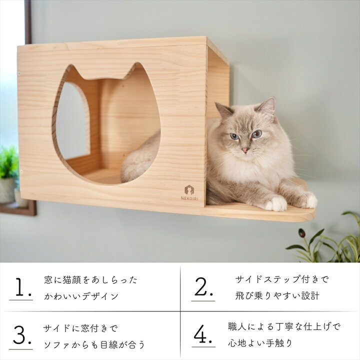 楽天市場】壁掛け キャットステップ 猫顔ハウス 木製 穴あけ不要 完成 