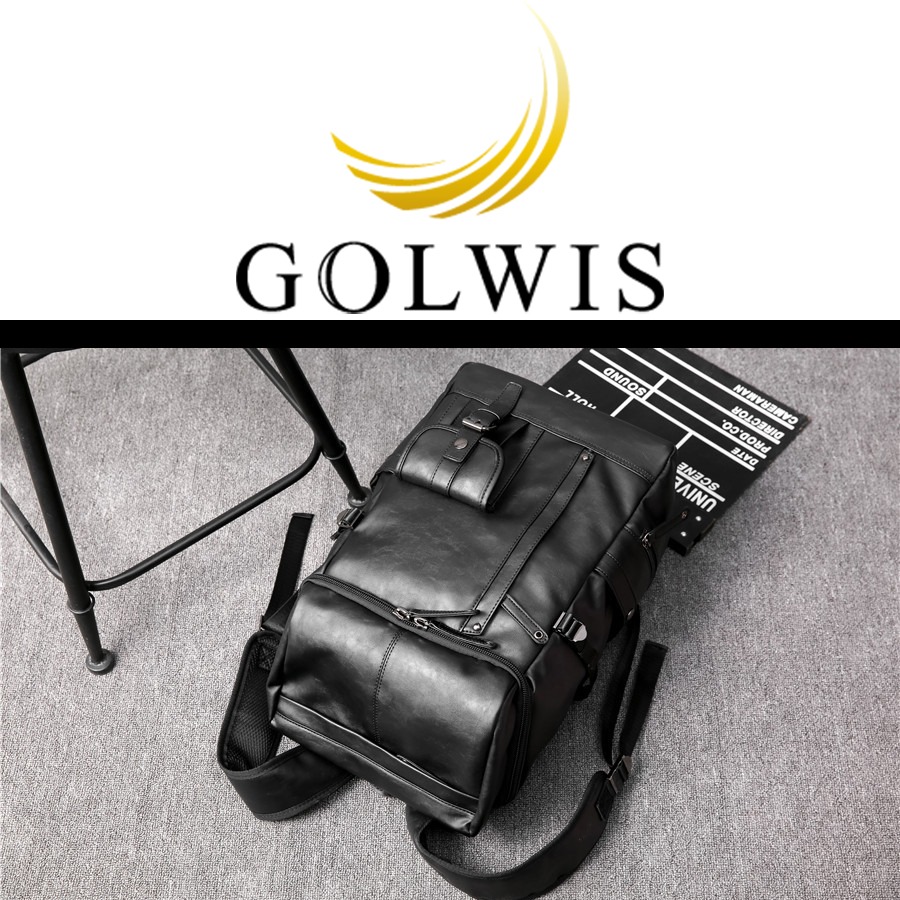 GOLWIS リュック メンズ バックパック レザー デイパック 大容量 スクエア型 スクエア ポケット レザー 本革風 多 ボトル 撥水 タブレット  トラベル プレゼント 男性 父 | Giftya （ギフト＆韓国北欧雑貨）