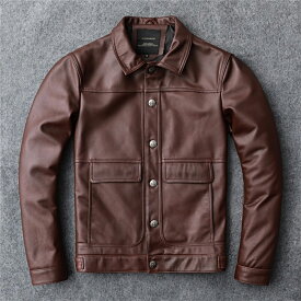 レザージャケット メンズ 本革 革ジャン トラッカージャケット 牛革 短丈 ブラウン 本革ジャケット アウター 皮ジャン バイクジャケット 秋冬 カジュアルジャケット メンズファッション 長持ち ジャケットアウター カジュアル フライト 大人 ソフトレザー 防寒性 フォーマル