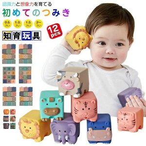 【P5倍+最大2,000円OFFクーポン配布】動物数字 音が出るおもちゃ 知育玩具 新生児 赤ちゃん ベビー用ボール 収納袋付き ブロック 積み木 12個セット