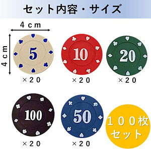 カジノチップセット 100枚 カジノコイン アクリルケース付 ポーカー ブラックジャック テーブルゲーム (5色セット)
