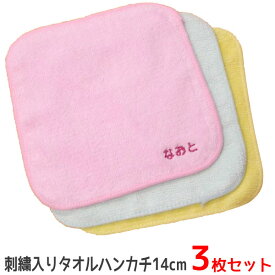 お名前刺繍入りミニミニタオルハンカチ3枚セット(14cm)　入園 入学 記念 オリジナル