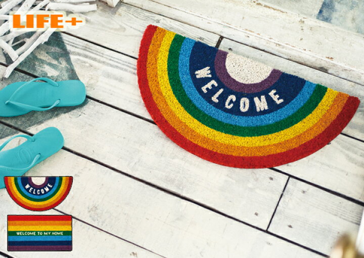 楽天市場 カッコイイ 玄関マット Rainbow エントランス 自然素材 コイヤマット ココナツファイバー ウェルカムマット 海の家 お洒落 人気 かわいい 長方形 半円 ハワイアン オシャレ おしゃれ カワイイ かっこいい 四角 海外風 外国風 入口 虹 レインボー サーファーズ