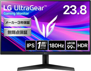 LG UltraGear 24GS60F-B �Q�[�~���O���j�^�[ FreeSync G-Sync Compatible IPS 1ms HDR10 23.8�C���` �t��HD 180Hz DP HD