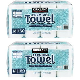 ★2個セット★【160シート】【12ロール×2袋セット！】カークランド　KIRK　LAND　ペーパー　タオル　キッチンペーパー キッチン24ロール　【コストコ通販】ゴミゼロ配送 ロールタオル 140　ヤマト　3本包装×8　日本国産