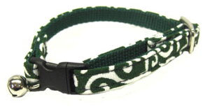 【首輪処】 猫用首輪 和柄 唐草 猫鈴 チャーム セーフティーバックル付 京都の生地問屋の唐草生地使用(サイズ調整可)