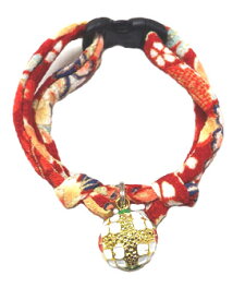 【首輪処】 猫用首輪 和柄 花柄 （菫）猫鈴 チャーム セーフティーバックル付