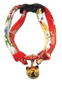 【首輪処】 猫用首輪 和柄 芍薬 猫鈴 チャーム セーフティーバックル付 アクセサリー チョーカー やわらかい生地で首や被毛に負担がかからない（サイズ調整可） 浅草 おしゃれ かわいい猫首輪　チョーカー 芍薬（しゃくやく）セーフティバックル付