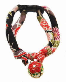 【首輪処】 猫用首輪 和柄 花火黒・梅赤 猫鈴 チャーム セーフティーバックル付