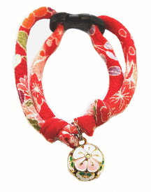 【首輪処】 猫用首輪 和柄 紅葉・梅桃 猫鈴 チャーム セーフティーバックル付 アクセサリー チョーカー