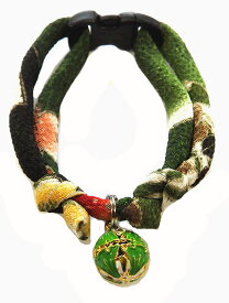 【首輪処】 猫用首輪 和柄 楓・銀杏緑 猫鈴 チャーム セーフティーバックル付 アクセサリー チョーカー