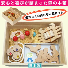 【送料無料】赤ちゃんのおもちゃ箱セット（Aタイプ）木のおもちゃ 出産祝い 日本製 カタカタ 歯がため おしゃぶり 赤ちゃん おもちゃ はがため 引き車 がらがら 男の子 女の子 3ヶ月 4ヶ月 5ヶ月 6ヶ月 7ヶ月 8ヶ月