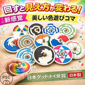 【SALEクーポンあり】【送料無料】● 美しい色遊び独楽（12個セット） 綺麗な木のおもちゃ 日本グッド・トイ受賞おもちゃ 知育玩具 1歳 1歳半 プレゼント ランキング 2歳 3歳 4歳 5歳 6歳 7歳 8歳 幼児子供〜高齢者 誕生日ギフト〜出産祝い 木製 玩具 デザイン psc