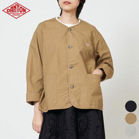 【一部SALE 30%OFF】ダントン DANTON レディース カラーレス ショート ジャケット COLLARLESS SHORT JACKET ノーカラー ライトアウター ゆったり ロゴ ワンポイント シャリ感 ベージュ ネイビー オイスター #DT-A0473 CFD [ 2025 SS 春 夏 ]