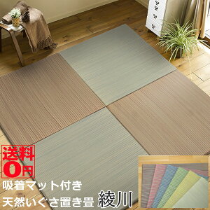 【送料無料】滑り止め付き 天然いぐさ 置き畳 綾川 ジョイントマット 単色2枚セット (約1畳分 82x82cm×2枚 全6色)