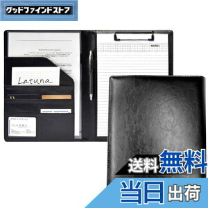 【送料無料】Latuna バインダー A4 クリップボード ファイル 2つ折り 革 クリップ 贈り物 PU 名刺入れ 多機能 プレゼント ペンホルダー ポケット付き (ブラック, PUレザー)