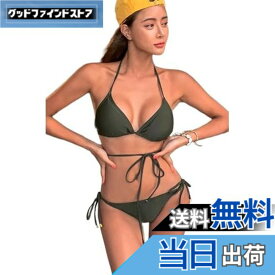 【送料無料】[SORAmood] 水着 レディース ビキニ 黒 bikini 韓国 ホルターネック 三角ビキニ 紐 タイサイド