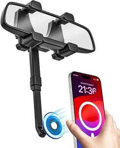 【送料無料】woleyi 車載ホルダー バックミラー用 スマホホルダー Magsafe対応 マグネット式 超強磁力 片手操作 車 スマホホルダー ルームミラー取り付け 4-7インチ全機種対応 360度回転 安定性