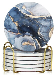 【送料無料】HUACHENG コースター おしゃれ 6個セット セラミック製 大理石模様 耐熱 保護コルク裏面 マグ お茶パッド カップマット 吸水 速乾 断熱 滑り止め 家庭用 オフィス用 ボヘミアン風