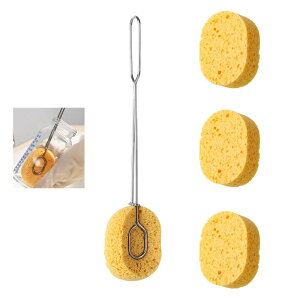 【送料無料】Bombinate 【ボトルブラシ1枚+交換用スポンジ3枚】 ステンレス鋼 柄付き 水筒洗うスポンジ 長い 食器洗い ブラシ 柄付きスポンジ コップ洗いブラシ スポンジ