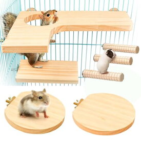 【送料無料】HOTQ ハムスター ステージー ステップ台 木製 踏み台 かじり木 チンチラ 飼育ケージ内装 取り付け 7点セット
