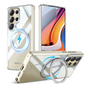 �y���������zMagSafe�Ή��P�[�X 360°���R��]�X�^���h �ϏՌ��� �����O�t�� ���G��ǂ� �S�ʕی� �h�o �F�F�N���A�A�T�C�Y�FGalaxy S25 Ultra �p
