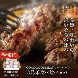 【初回限定】GOODGOODMEATのハンバーグ3兄弟食べ比べセット（3種類×2個） 冷凍 小分け 大容量 ハンバーグ 肉 牛 牛肉 簡単調理 牧草
