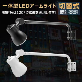 GOODGOODS led 投光器 1灯2色 電球色・昼白色切替 AC投光器 看板 照明 一体型 LEDアームライト 45W 4500lm 黒 IP66 防水 AC式 屋外 施設照明 ワークライト　LEDライト 飲食店 新店舗 備品照明 防災 台風 防眩加工 防眩ガラス（LD-K3G）