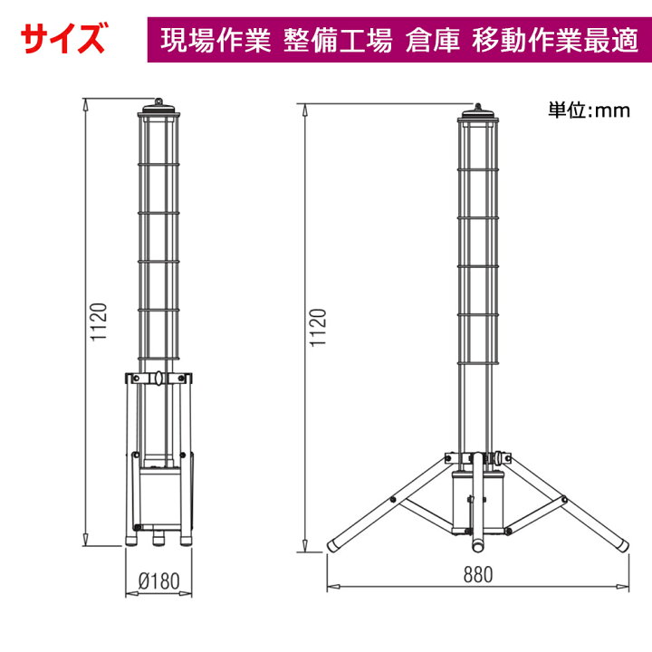 楽天市場】投光器 led 充電式 360°配光 三脚スタンド付き 作業灯 40w 