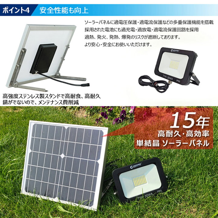 楽天市場】ソーラーライト 太陽光発電 LED 投光器 30w 3000lm ソーラー 