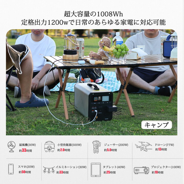 楽天市場】ポータブル電源 大容量 1200W 1008Wh 純正弦波 5WAY出力 
