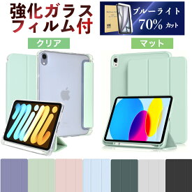 [2タイプのペン収納ケース]iPad 第11世代 A16 Air 11/13インチ(M4/M3/M2) iPad 第10世代 第9/8/7/6/5世代 Air5/4 カバー mini7 A17 Pro mini6 Pro11(M5/M4/第4/3/2世代) カバー 強化ガラスフィルム付き 9H硬度 半透明 くすみ かわいい