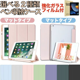 [2タイプのペン収納ケース]iPad 第10世代 ケース Air5 Air4 10.9インチ 第9世代 第8世代 第7世代 第6世代 第5世代 10.2 9.7 mini6 mini5 Pro11 カバー 強化ガラスフィルム付き 半透明クリア くすみ かわいい